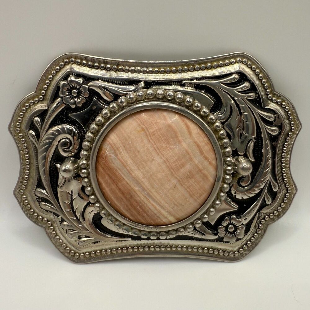 Belt Buckle with large gemstone silver western style